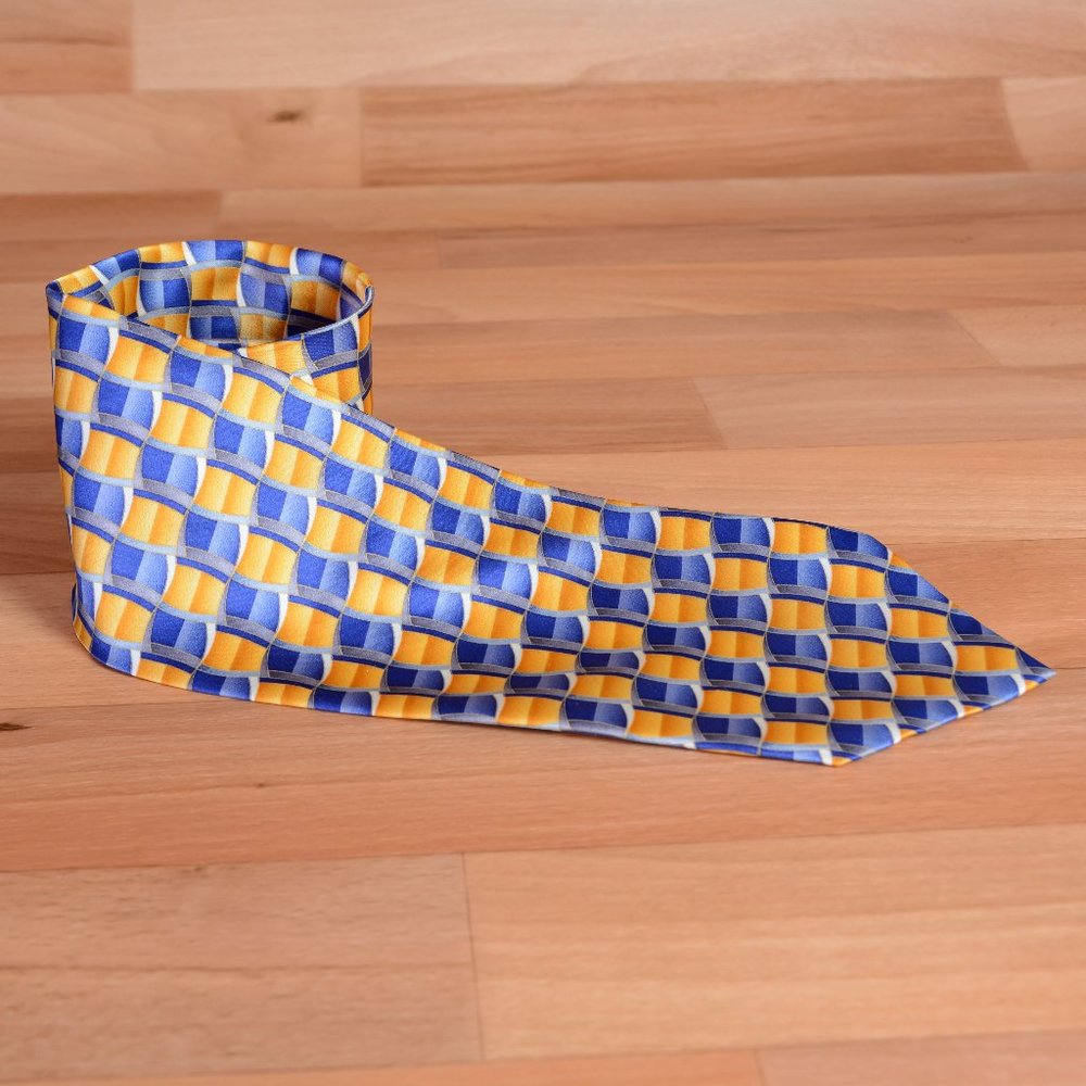 New Wolf Mark silk tie #98085 Blue and yellow